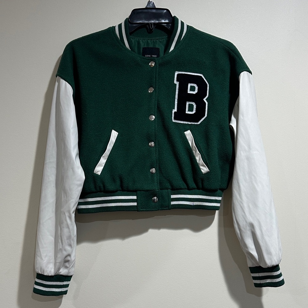 Love Tree Green and White Varsity Jacket